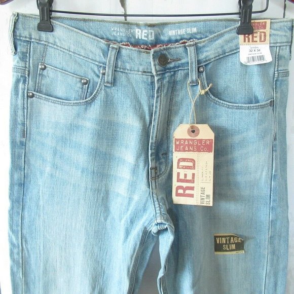 New Wrangler Red Label Jeans 32 x 34 Vintage Slim Leg Light Wash - Picture 2 of 7